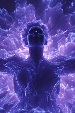 a human figure immersed in a violet ultraviolet art