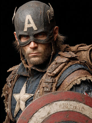 Captain America, in his iconic star-spangled uniform