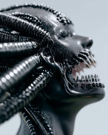dark sci fi goddess inspired by biomechanical giger style