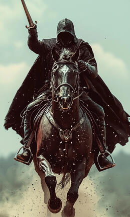a Medieval Knight riding his horse in full gallop